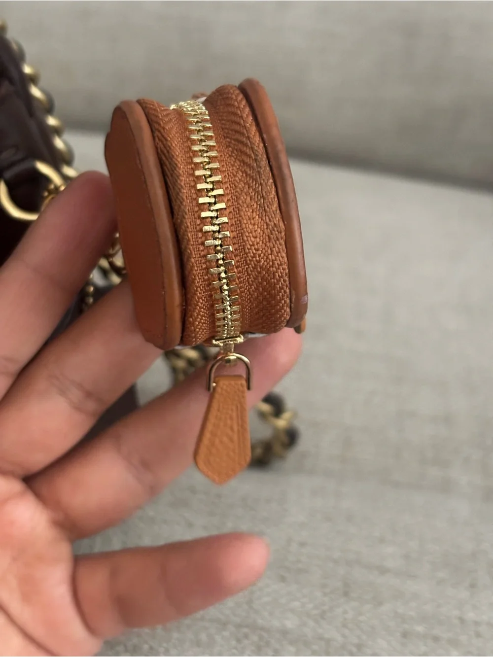 Hello Kitty Brown and Tan Leather Kitty Charm Keychain